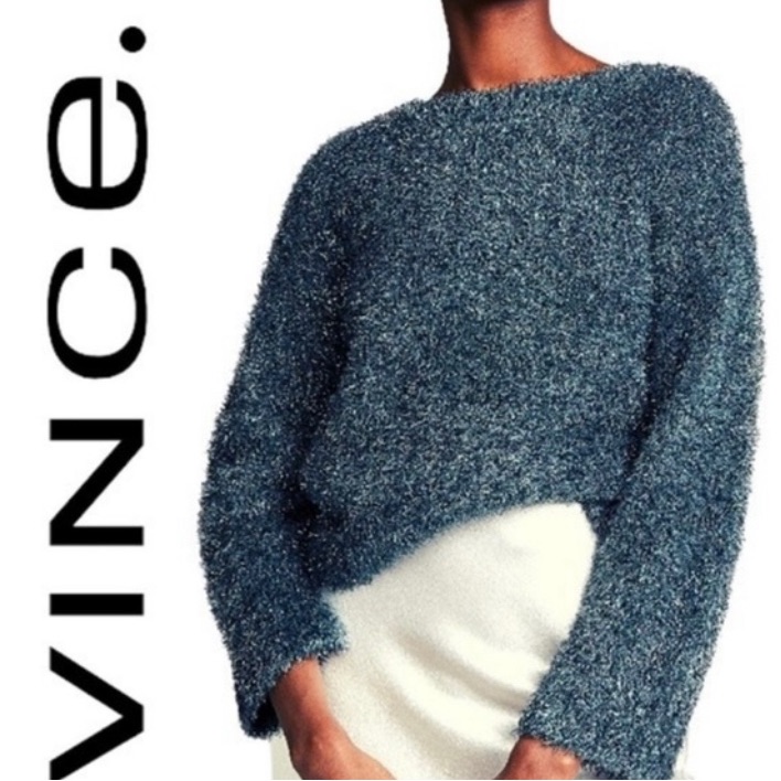 Vince Sparkle Metallic Knit Crew Sweater Blue/Green